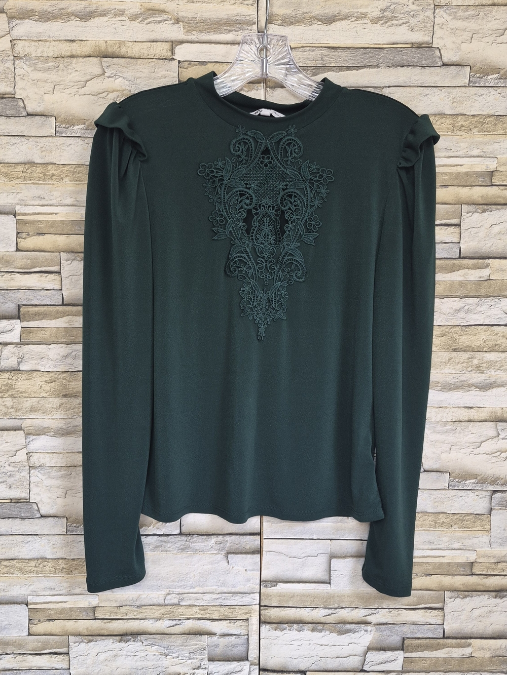 Sweet Rain Blouse Women's Sz M Green Lace Ruffle Dark Academia Vintage inspired